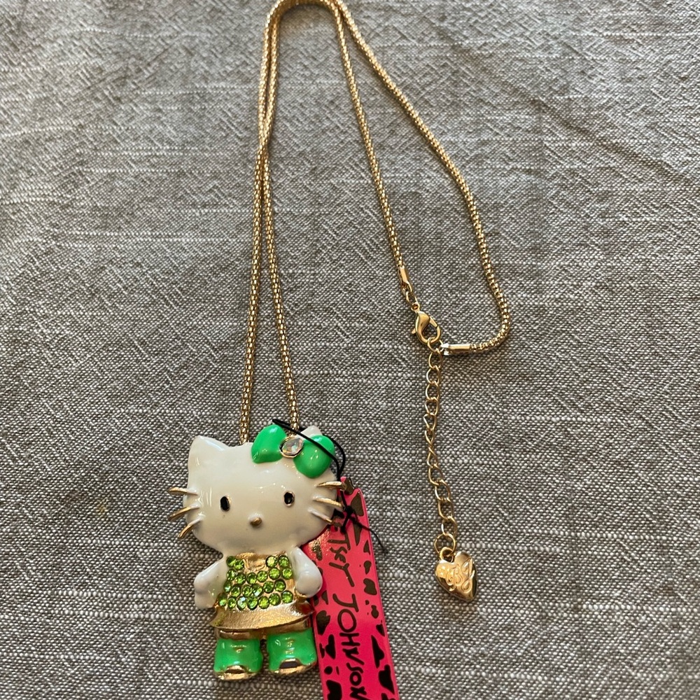 Gold Hello Kitty Necklace with Green Accents